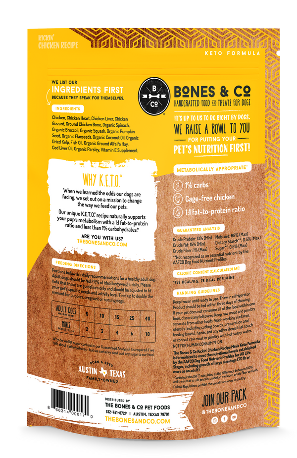 Bones & Co. Kickin Chicken Frozen Patties Dog Food