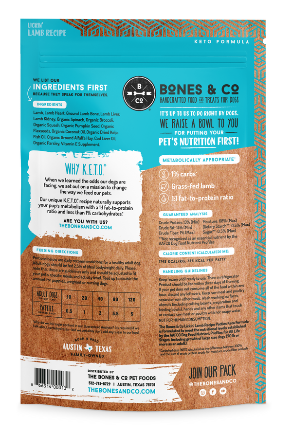 Bones & Co. Lickin' Lamb Frozen Patties Dog Food
