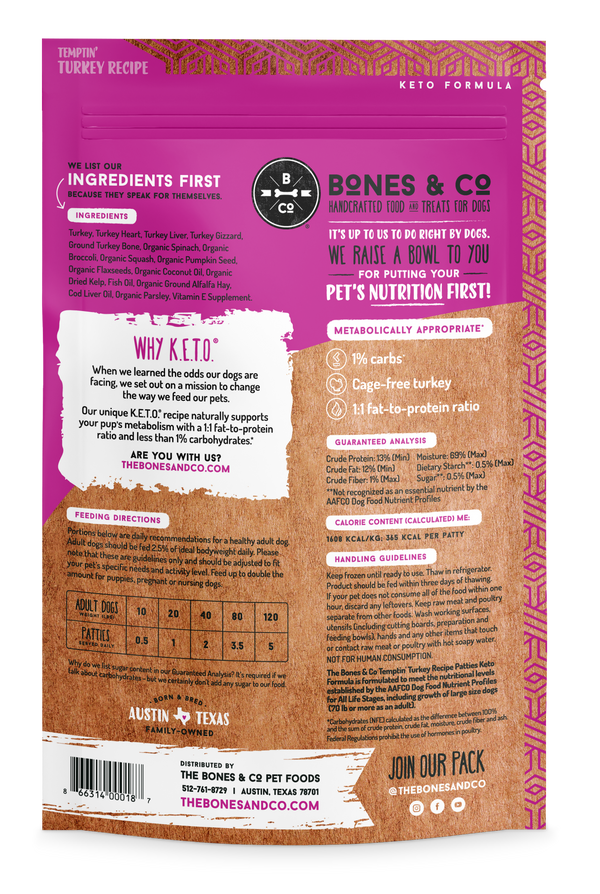 Bones & Co Temptin' Turkey Recipe Frozen Patties Dog Food