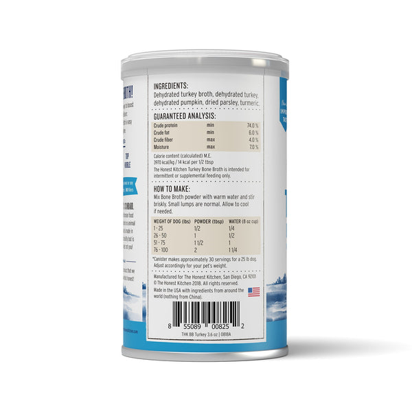 The Honest Kitchen Instant Turkey Bone Broth With Turmeric Dog Food Booster