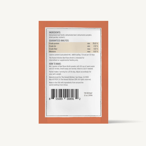 The Honest Kitchen Instant Beef Bone Broth With Turmeric Dog Food Booster