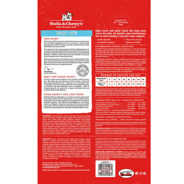 Stella & Chewy's Dandy Lamb Frozen Raw Dinner Patties Dog Food