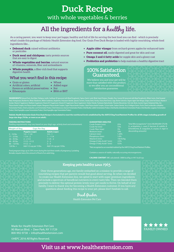 Health Extension Grain Free Duck Recipe Dog Food