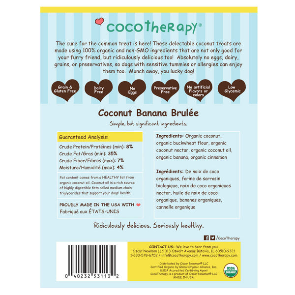 CocoTherapy Pure Hearts Coconut Cookies Banana Brulee Dog Treats