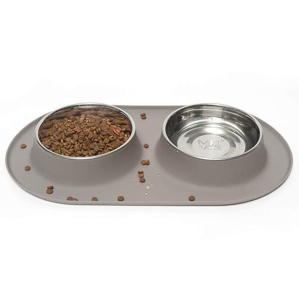Messy Mutts Double Feeder Grey Dog Bowl