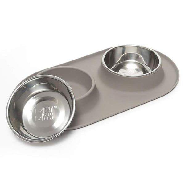 Messy Mutts Double Feeder Grey Dog Bowl
