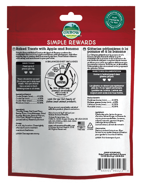 Oxbow Simple Rewards with Apple and Bananas Small Animal Treats