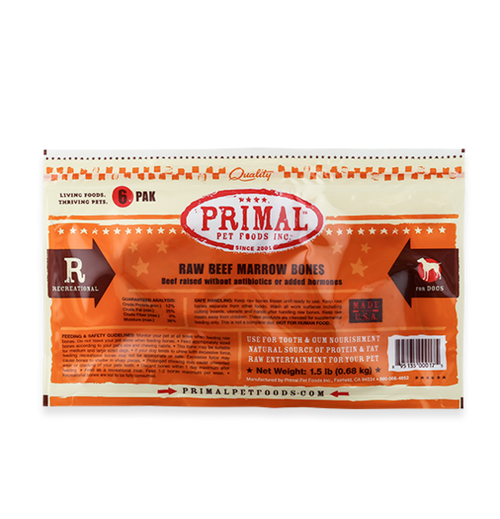 Primal Raw Recreational Beef Marrow Bones 6 Pack