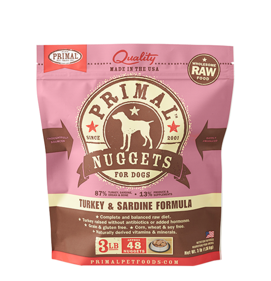 Primal Raw Frozen Turkey & Sardine Nuggets Dog Food