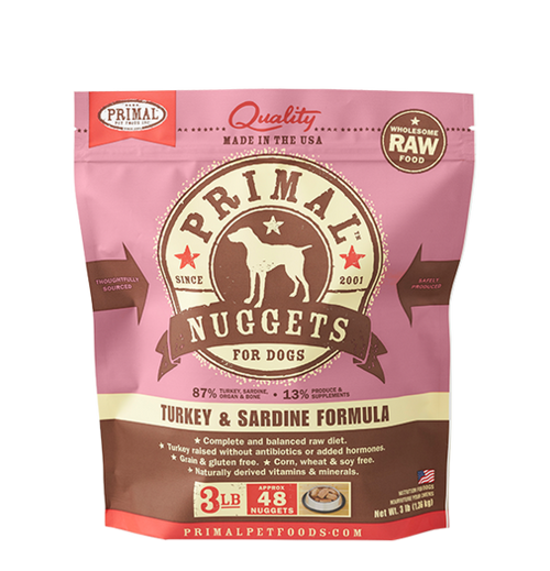 Primal Raw Frozen Turkey & Sardine Nuggets Dog Food