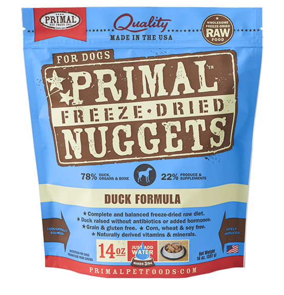 Primal Raw Freeze Dried Duck Nuggets Dog Food