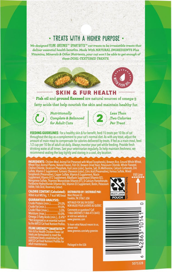 Greenies Feline Chicken Flavor Skin & Fur Health Cat Treats