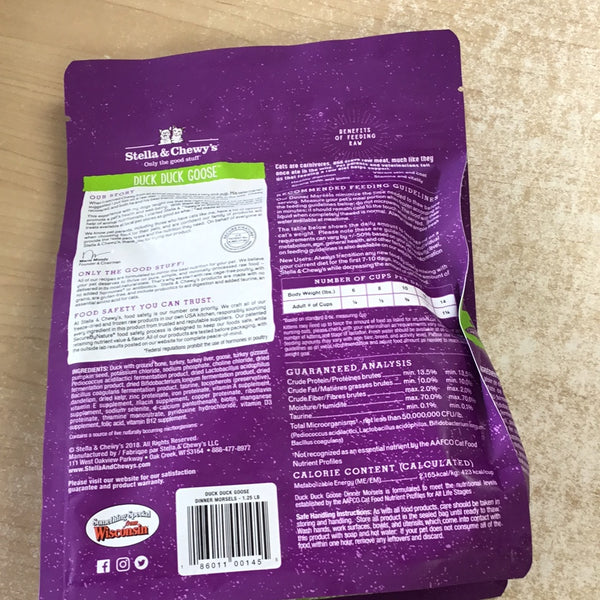 Stella & Chewy's Duck Duck Goose Dinner Morsels Raw Frozen Cat Food, 1.25-lb bag