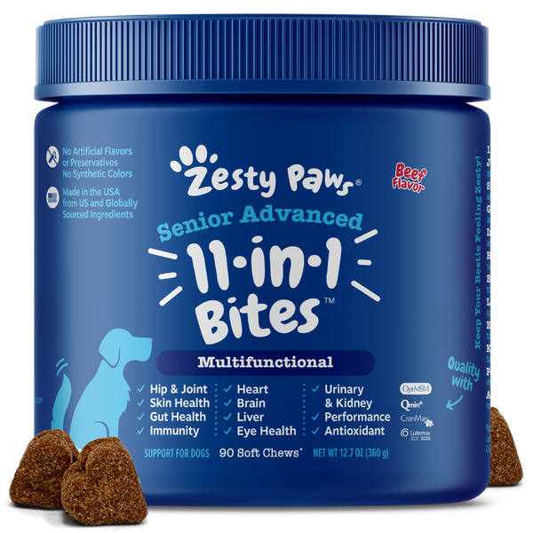 Zesty Paws 11-in-1 Multifunctional Bites Chicken Flavor for Senior Dogs