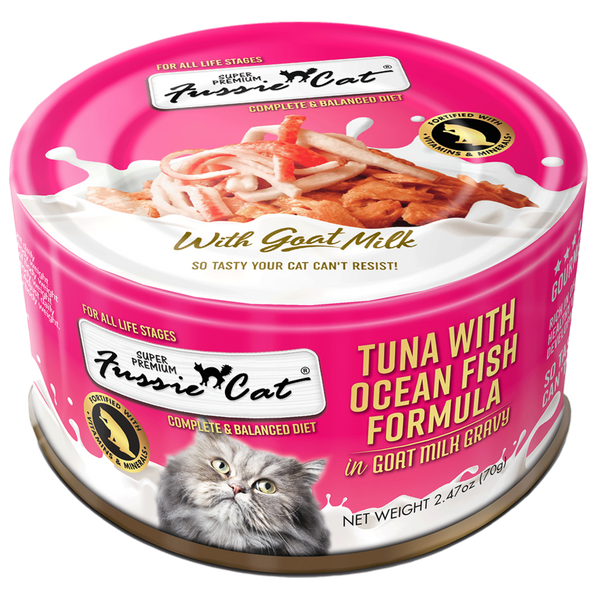 Fussie Cat Tuna with Oceanfish Formula in Goat Milk Gravy Canned Cat Food