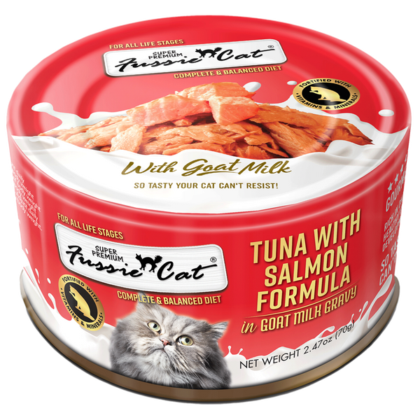 Fussie Cat Tuna with Salmon Formula in Goat Milk Gravy Canned Cat Food