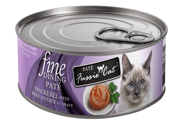 Fussie Cat Fine Dining Mackerel with Beef Entree in Gravy Pate Canned Cat Food