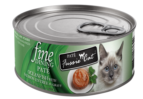 Fussie Cat Fine Dining Oceanfish with Salmon Entree in Gravy Pate Canned Cat Food