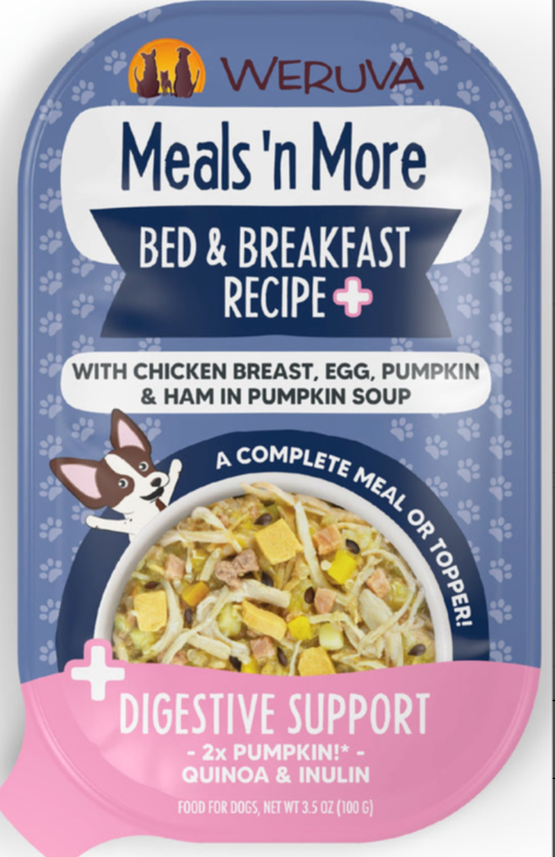 Weruva Meals 'n More Natural Wet Dog Food, Bed & Breakfast Recipe Plus Digestive Support, 3.5-oz cup