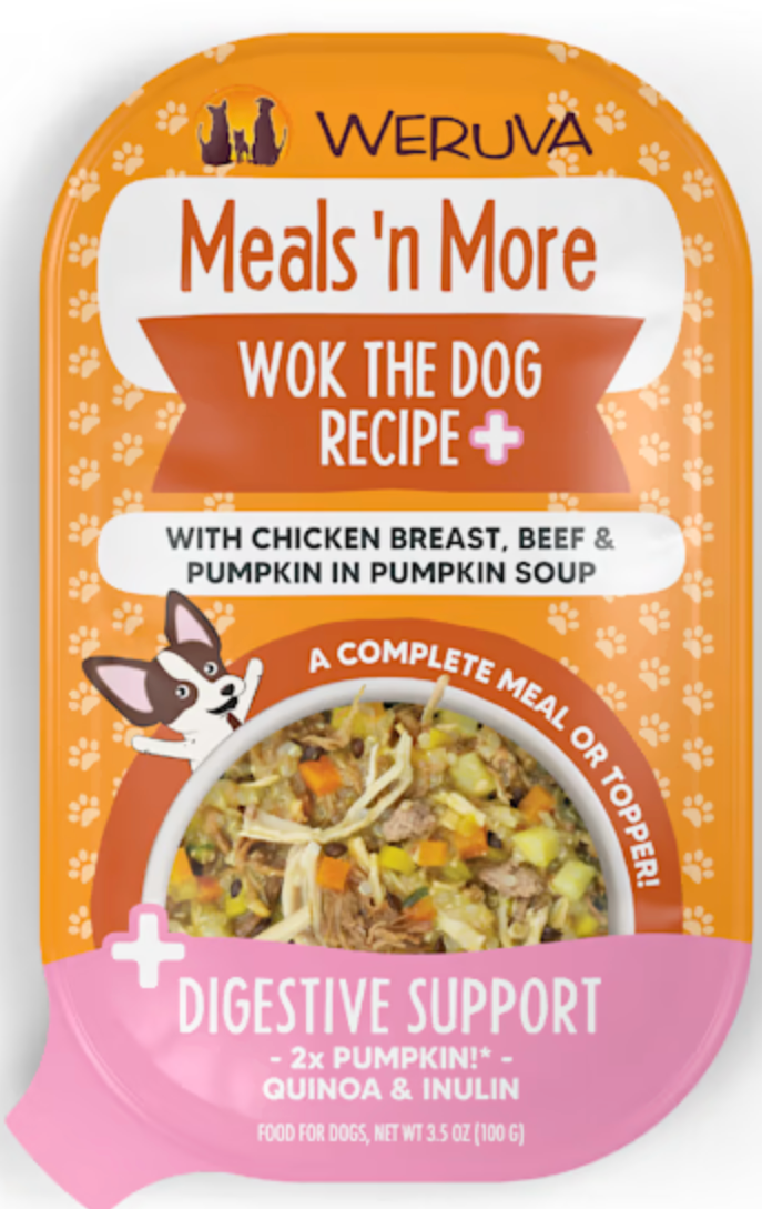 Weruva Meals 'n More Natural Wet Dog Food, Wok The Dog Recipe Plus Digestive Support, 3.5-oz cup