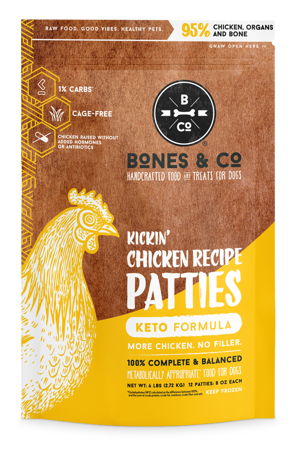Bones & Co. Kickin Chicken Frozen Patties Dog Food