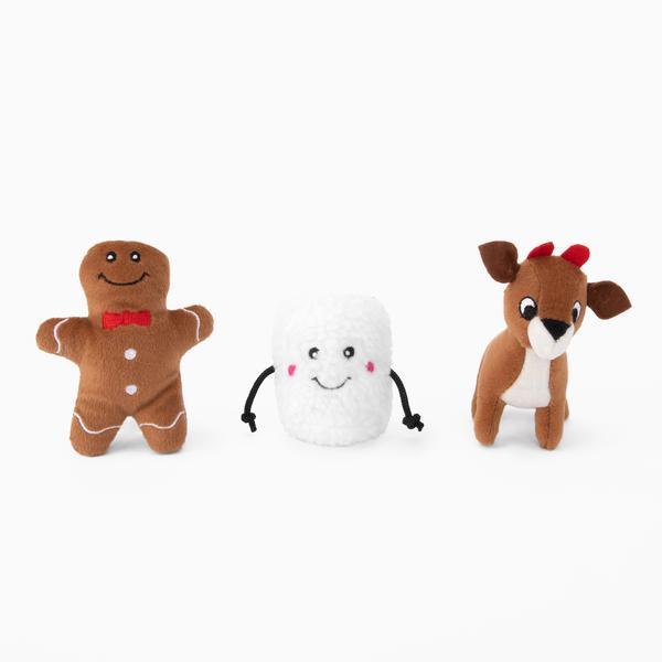 Zippy Paws Miniz Reindeer Marshmallow Gingerbread Man Dog Toy