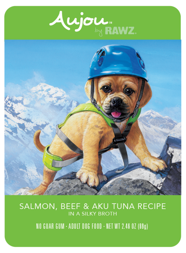Rawz Aujou Salmon, Beef & Aku Tuna Pouch Dog Food