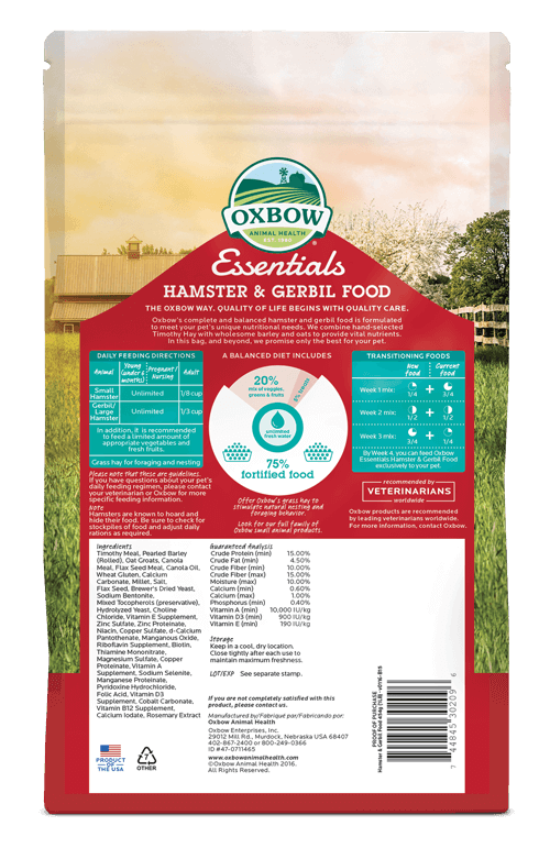 Oxbow essentials hamster top and gerbil food
