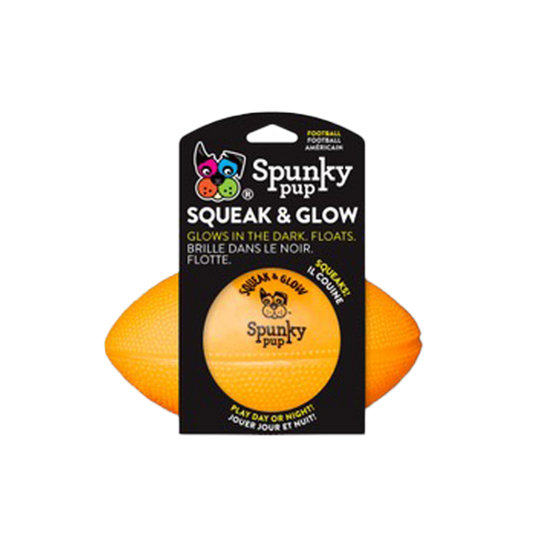 Spunky Pup Squeaks & Glow Football Dog Toy
