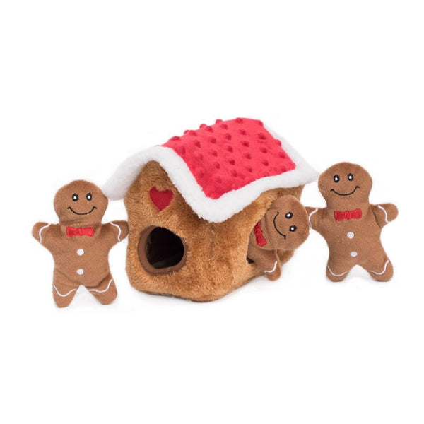 Zippy Paws Holiday Zippy Burrow - Gingerbread House Dog Toy
