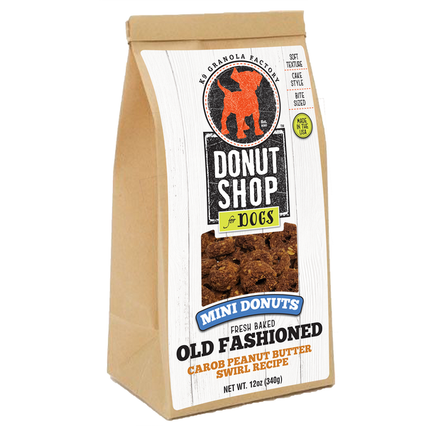 K9 Granola Factory Mini Donuts Fresh Baked Carob Peanut Butter Swirl Recipe Dog Treats